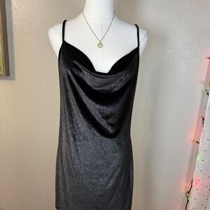 Black‎ Shimmer Cowl Neck Mini Slip Dress